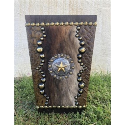 Western Cowhide Leather Star Wastebasket